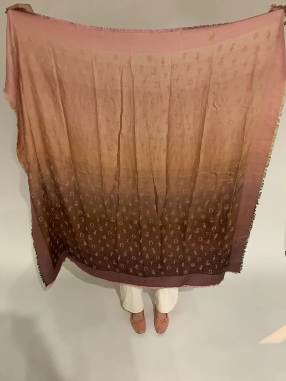 Dior Ombre Pink to Brown Signature Logo Shawl designer scarf